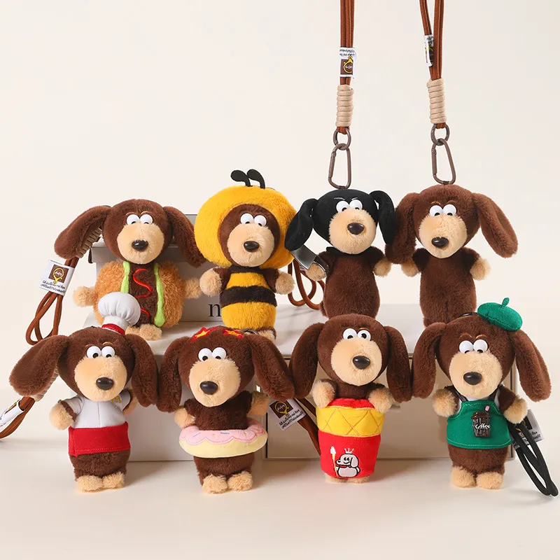 Evil Dachshund Plush Keychain – Funny Sausage Dog Bag Charm, Cute Cartoon Hamburger Puppy Stuffed Keyring & Gift